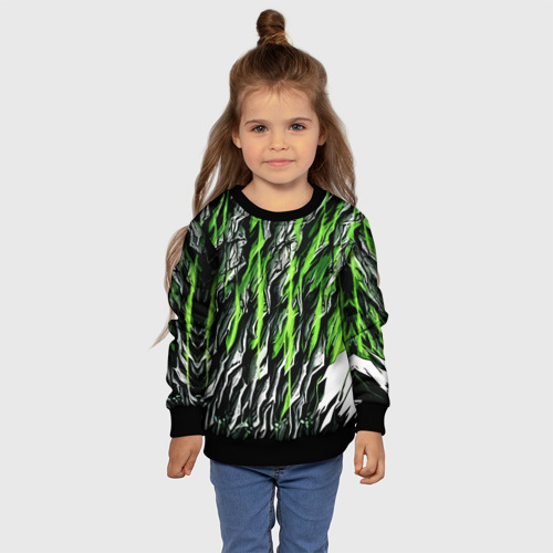 Детский свитшот 3D с принтом Камень и зелёные полосы, фото #4