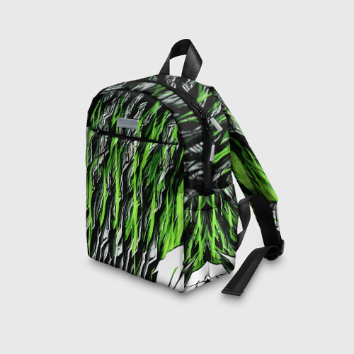Детский рюкзак 3D с принтом Камень и зелёные полосы, вид сбоку #3