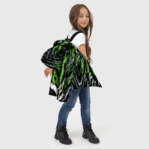 Зимняя куртка для девочек 3D с принтом Камень и зелёные полосы, фото #4