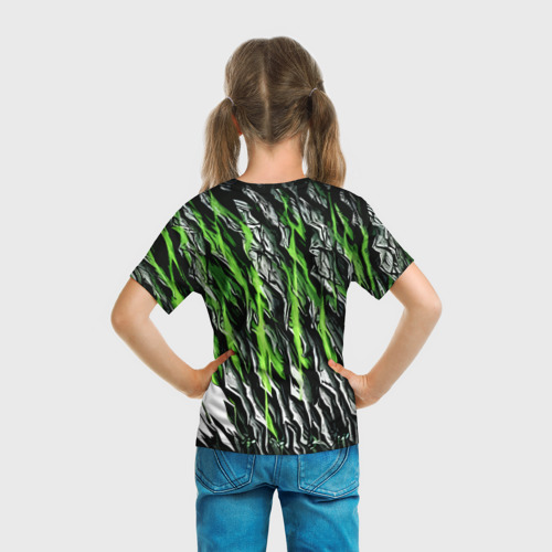 Детская футболка 3D с принтом Камень и зелёные полосы, вид сзади #2