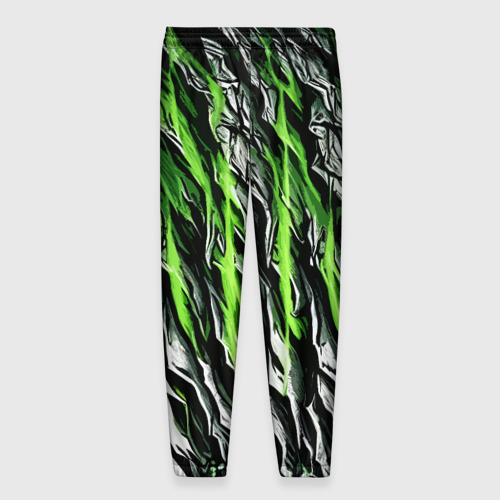 Мужские брюки 3D с принтом Камень и зелёные полосы, вид сзади #1