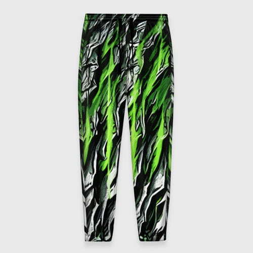 Мужские брюки 3D с принтом Камень и зелёные полосы, вид спереди #2