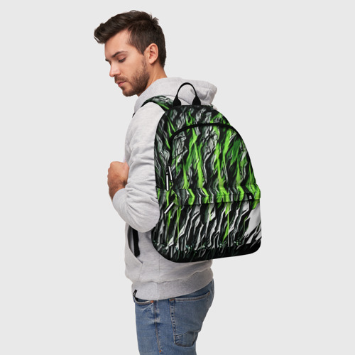 Рюкзак 3D с принтом Камень и зелёные полосы, фото на моделе #1