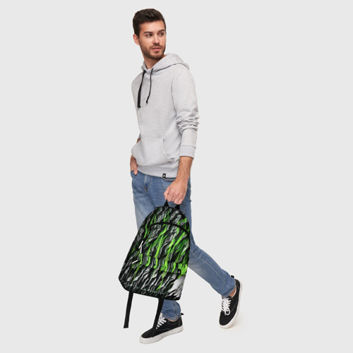 Рюкзак 3D с принтом Камень и зелёные полосы, фото #5