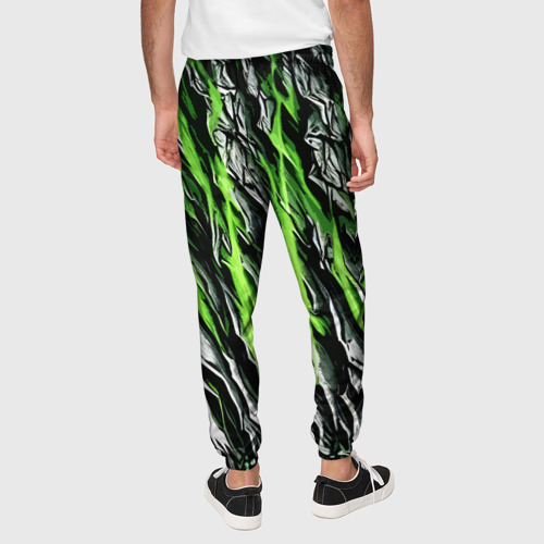 Мужские брюки 3D с принтом Камень и зелёные полосы, вид сзади #2