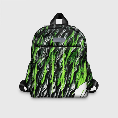 Детский рюкзак 3D с принтом Камень и зелёные полосы, вид спереди #2