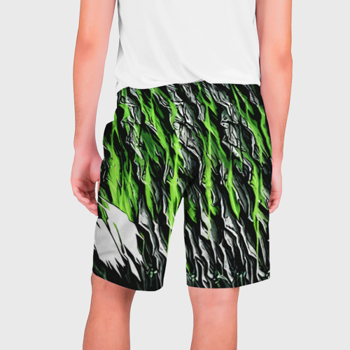 Мужские шорты 3D с принтом Камень и зелёные полосы, вид сзади #1