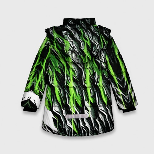 Зимняя куртка для девочек 3D с принтом Камень и зелёные полосы, вид сзади #1