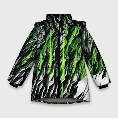 Зимняя куртка для девочек 3D с принтом Камень и зелёные полосы, вид спереди #2