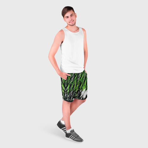 Мужские шорты 3D с принтом Камень и зелёные полосы, фото на моделе #1