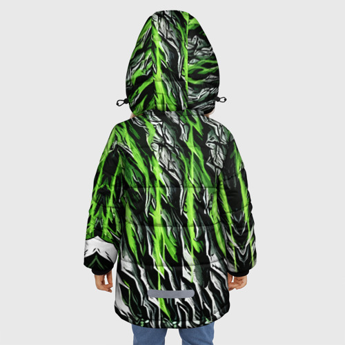 Зимняя куртка для девочек 3D с принтом Камень и зелёные полосы, вид сзади #2