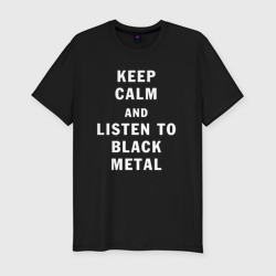 Мужская футболка хлопок Slim Надпись Keep calm and listen to black metal