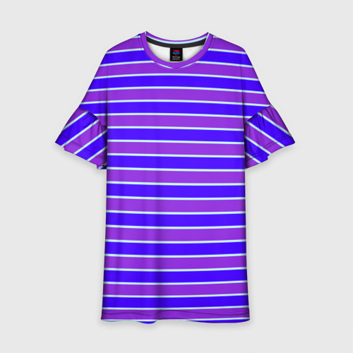 Детское платье 3D с принтом Неоновые полосы фиолетовые и синие, вид спереди #2