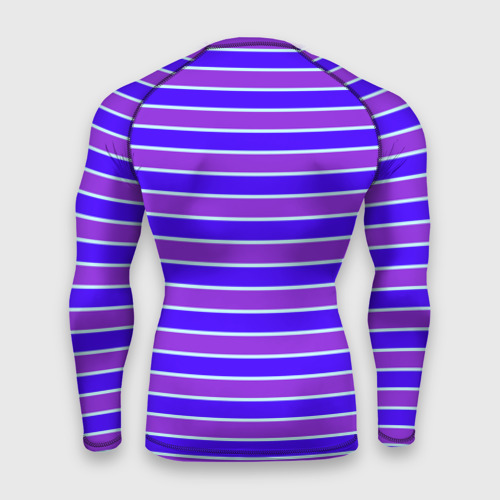 Мужской рашгард 3D с принтом Неоновые полосы фиолетовые и синие, вид сзади #1