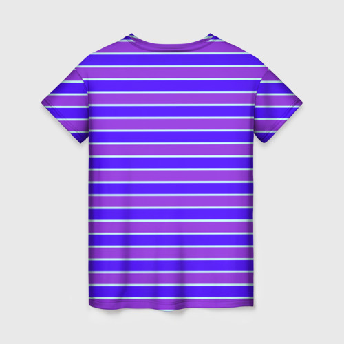 Женская футболка 3D с принтом Неоновые полосы фиолетовые и синие, вид сзади #1