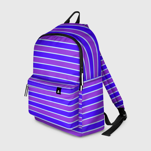 Рюкзак 3D с принтом Неоновые полосы фиолетовые и синие, вид спереди #2