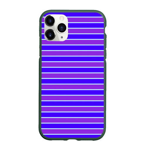 Чехол для iPhone 11 Pro матовый с принтом Неоновые полосы фиолетовые и синие, вид спереди #2