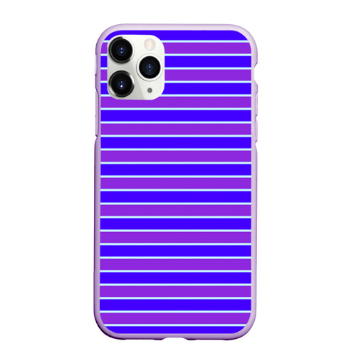 Чехол для iPhone 11 Pro Max матовый с принтом Неоновые полосы фиолетовые и синие, вид спереди #2