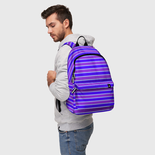 Рюкзак 3D с принтом Неоновые полосы фиолетовые и синие, фото на моделе #1