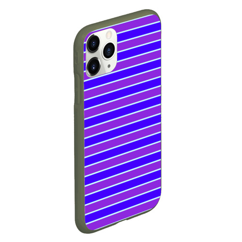 Чехол для iPhone 11 Pro матовый с принтом Неоновые полосы фиолетовые и синие, вид сбоку #3