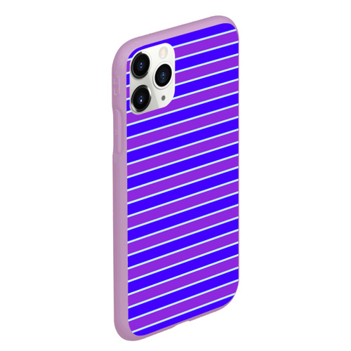 Чехол для iPhone 11 Pro Max матовый с принтом Неоновые полосы фиолетовые и синие, вид сбоку #3