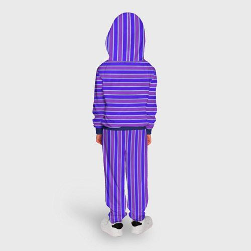 Детский костюм с толстовкой с принтом Неоновые полосы фиолетовые и синие, вид сзади #2