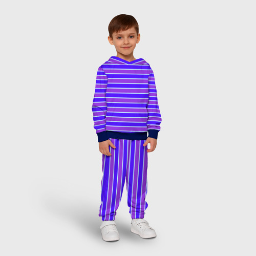 Детский костюм с толстовкой с принтом Неоновые полосы фиолетовые и синие, фото на моделе #1