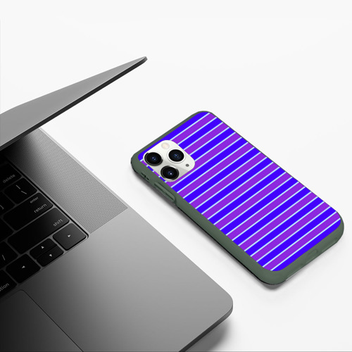 Чехол для iPhone 11 Pro матовый с принтом Неоновые полосы фиолетовые и синие, фото #5