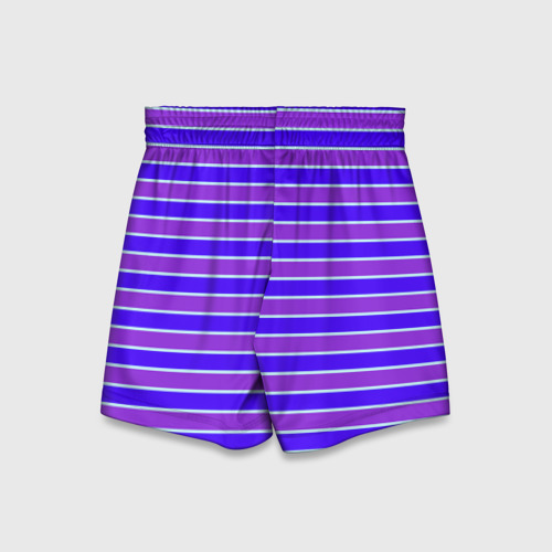 Детские спортивные шорты 3D с принтом Неоновые полосы фиолетовые и синие, вид сзади #1