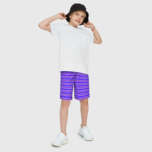 Детские спортивные шорты 3D с принтом Неоновые полосы фиолетовые и синие, фото на моделе #1