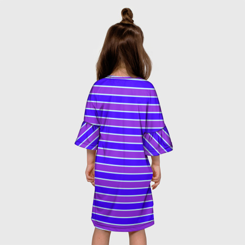 Детское платье 3D с принтом Неоновые полосы фиолетовые и синие, вид сзади #2