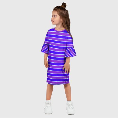 Детское платье 3D с принтом Неоновые полосы фиолетовые и синие, фото на моделе #1