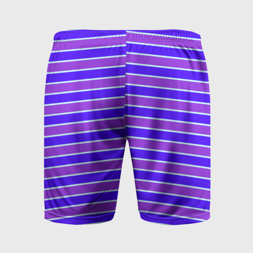 Мужские шорты спортивные с принтом Неоновые полосы фиолетовые и синие, вид сзади #1