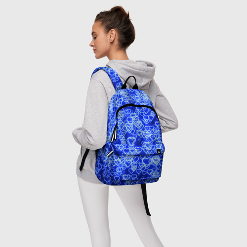 Рюкзак 3D с принтом Неоновые сердечки синие, фото #4