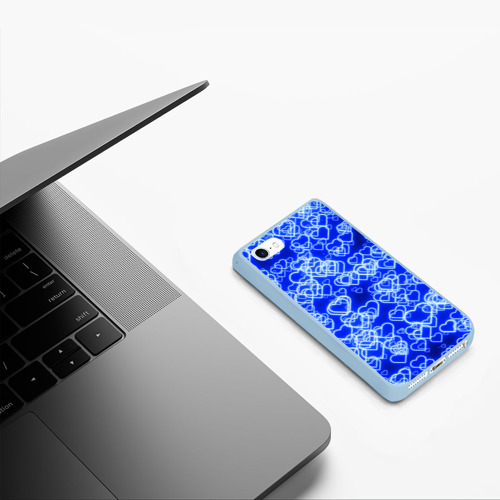 Чехол для iPhone 5/5S матовый Неоновые сердечки синие - фото 5