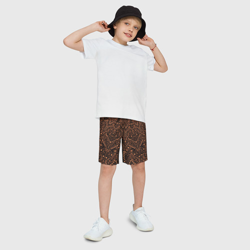 Детские спортивные шорты 3D Узоры мандала коричневый, цвет 3D печать - фото 3