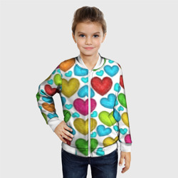Детский бомбер 3D Сердца нарисованные цветными карандашами - фото 2
