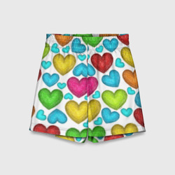 Детские спортивные шорты 3D Сердца нарисованные цветными карандашами