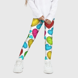 Детские леггинсы 3D Сердца нарисованные цветными карандашами - фото 2