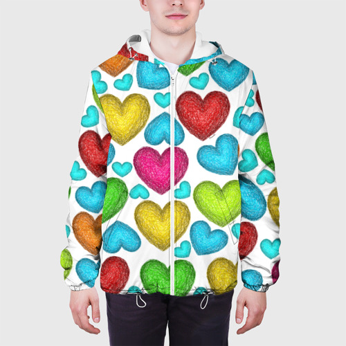 Мужская куртка 3D Сердца нарисованные цветными карандашами, цвет 3D печать - фото 4