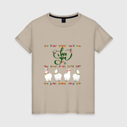 Женская футболка хлопок Четыре ламы альпаки: i love you