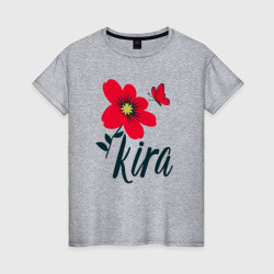 Имя Кира с красным цветком и бабочкой – Женская футболка хлопок с принтом купить со скидкой в -20%