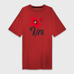 Платье-футболка хлопок Имя Кира с красным цветком и бабочкой