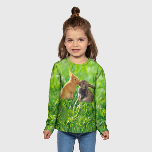 Детский лонгслив 3D Кролики в траве, цвет 3D печать - фото 5