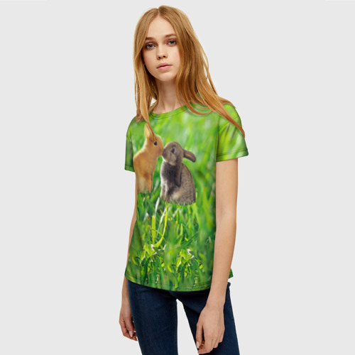 Женская футболка 3D Кролики в траве, цвет 3D печать - фото 3