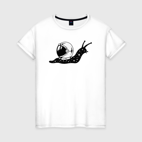 Женская футболка из хлопка с принтом Космическая улитка, вид спереди №1