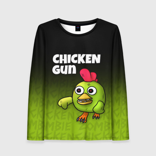 Женский лонгслив 3D с принтом Chicken Gun - Zombie Chicken, вид спереди #2