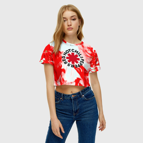 Женская футболка Crop-top 3D Red hot chili peppers fire red bend, цвет 3D печать - фото 3