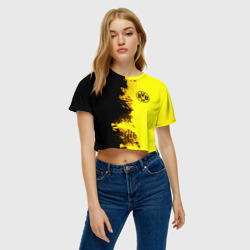 Женская футболка Crop-top 3D Borussia fc sport краски - фото 2