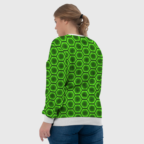 Женский свитшот 3D с принтом Энергетический щит - зеленый, вид сзади #2